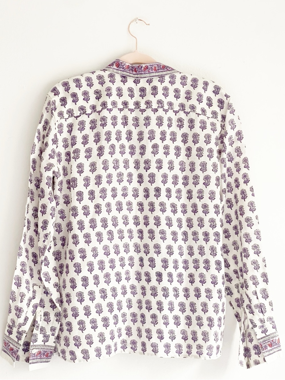 J.Crew Embellished Tropez Shirt Lilac Block Print Ramie Blouse Medium - Picture 7 of 8